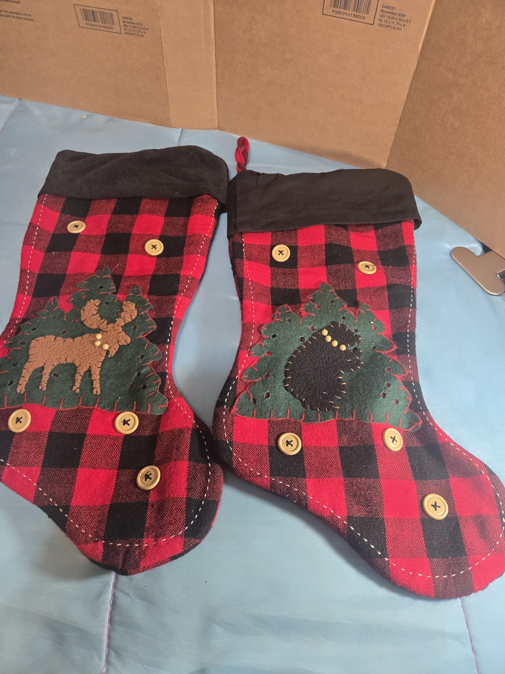 Rustic Buffalo Plaid Holiday Stockings - Red and Black (Set of 2)